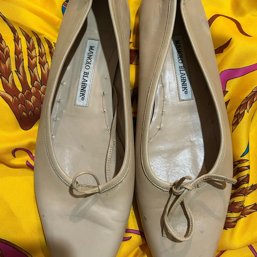 As Is..Manolo Blahnik Beige Leather Flats